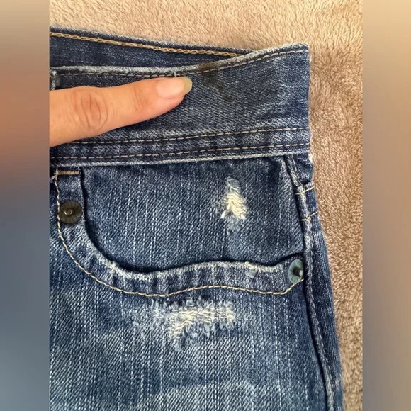 Hollister Distressed Denim Mini Skirt Blue Frayed Hem Size 5 - Picture 10 of 13